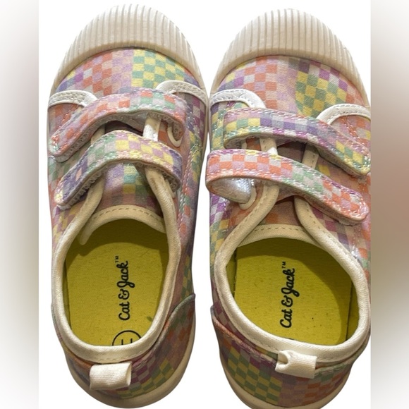 Cat & Jack Girls Canvas Checkered Color Block Shoes Velcro Size 11 & 12 - Picture 2 of 9